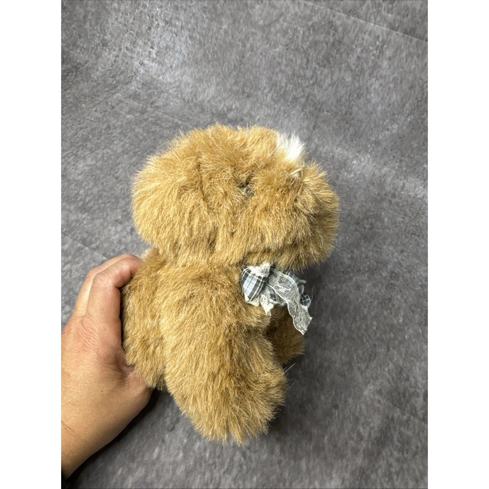 Vintage Cuddle Wit Brown Tan Dog Soft Plush Stuffed Animal Toy Blue Lace Bow